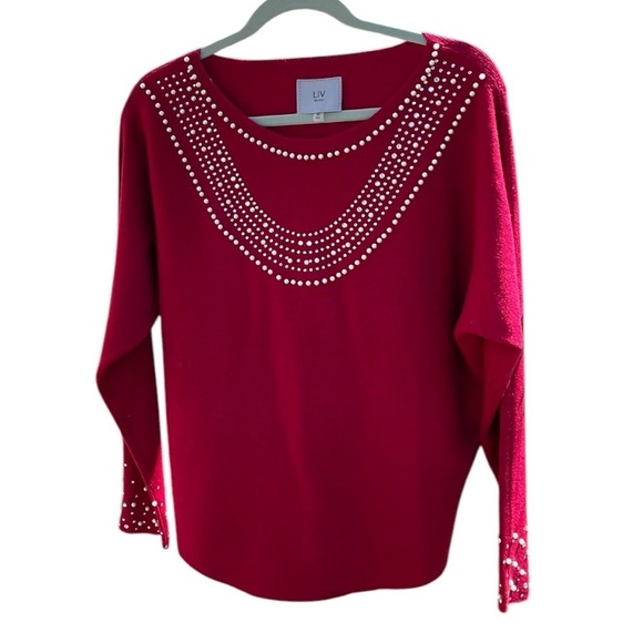 LIV sweater, size M, dolman sleeves, curved hem, viscose/poly material, EUC - Picture 3 of 7